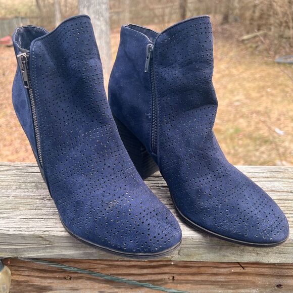 Carlos Santana Blue Camira Suede Wedge Heel Ankle Booties Women's 9M - Picture 2 of 9